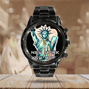 Discover New York - Statue of Liberty Calendar Steel Band Watch