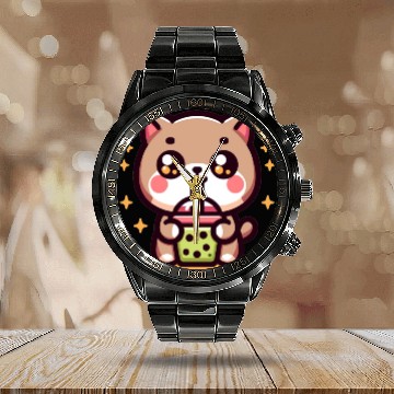 Discover Cat Bubble Tea Boba Kawaii Calendar Steel Band Watch