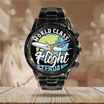 Discover World Class Flight Attendant Aviation Calendar Steel Band Watch
