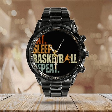 Discover Eat Sleep Basketball Repeat Retro Vintage Boy Kid Calendar Steel Band Watch