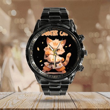 Discover Funny Karate Cat MMA Kawaii Martial Arts Calendar Steel Band Watch