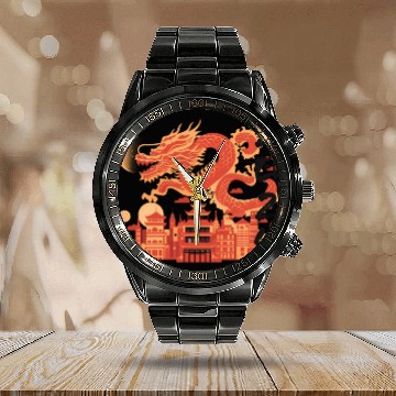 Discover Year Of The Dragon Calendar Steel Band Watch | chinese lanterns
