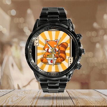 Discover Red Panda Eating Japanese Ra Kawaii Red Panda Base Calendar Steel Band Watch