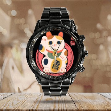 Discover Japanese Maneki Neko Kawaii Calendar Steel Band Watch