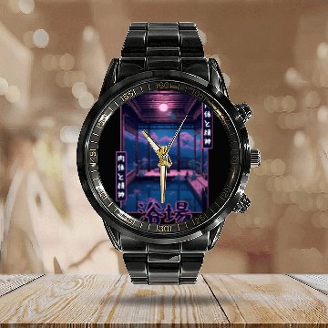 Discover Japanese Vaporwave Bathhouse Sauna Retro Nostalgia Calendar Steel Band Watch