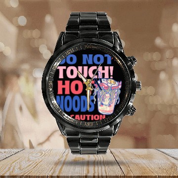 Discover Funny "Do Not Touch Hot Noods" Cup Noodle Graphic Calendar Steel Band Watch