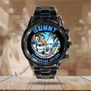 Discover Bunny Beachside Office: Work and Waves Calendar Steel Band Watch