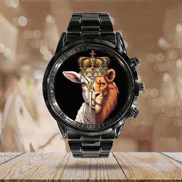 Discover Lion, Lamb, King Calendar Steel Band Watch