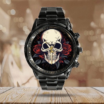 Discover Toten skull aesthetics roses grunge goth skull Calendar Steel Band Watch