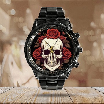 Discover Skull rose aesthetic grunge roses goth gift Calendar Steel Band Watch