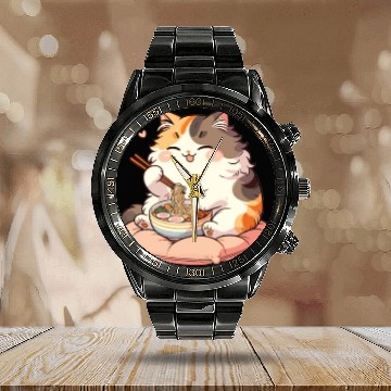 Discover Cute Cat Eats Ramen Noodles Cats Ramen Calendar Steel Band Watch