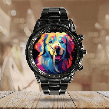 Discover Watercolor Colorful Great Pyrenees Calendar Steel Band Watch