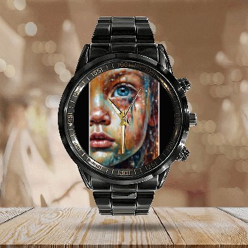 Discover Abstract Sad Girl Unhappy People Sadness Calendar Steel Band Watch