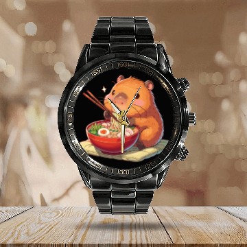 Discover Cute Capybara Eats Ramen Noodles Capybara Ramen Calendar Steel Band Watch