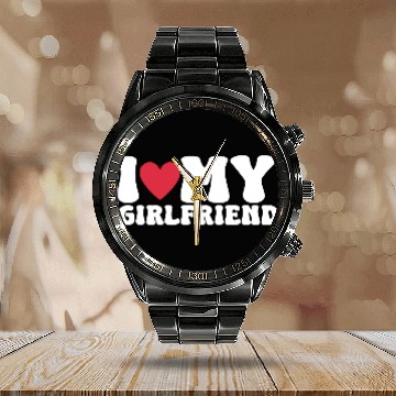 Discover I Love My Girlfriend I Heart My GF Calendar Steel Band Watch