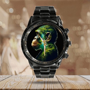 Discover Nature in Chimpanzee Body Calendar Steel Band Watch