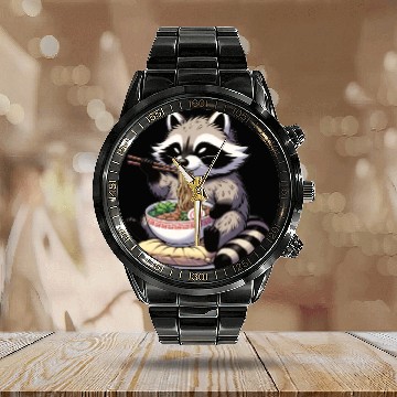Discover Cute Raccoon Eats Ramen Noodles Raccoon Ramen Calendar Steel Band Watch