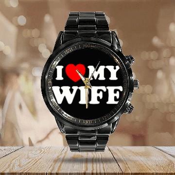 Discover I love (heart) my wife Calendar Steel Band Watch