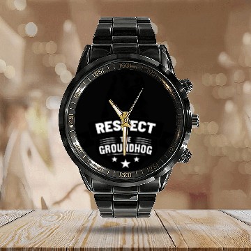 Discover Respect The Groundhog Rodent Happy Groundhog Day Calendar Steel Band Watch