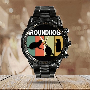 Discover Groundhogs Retro Vintage Happy Groundhog Day Calendar Steel Band Watch