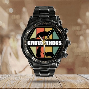 Discover Groundhogs Silhouette Retro Vintage Groundhog Day Calendar Steel Band Watch