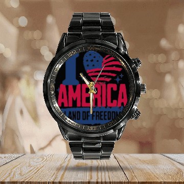 Discover Clothing Apparel Calendar Steel Band Watch i love america