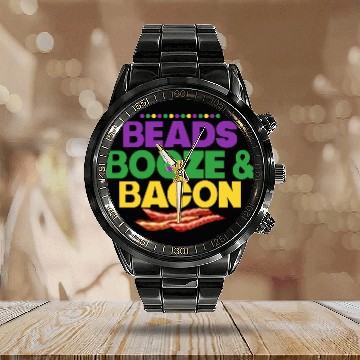 Discover Beads Booze & Bacon Carnival Mardi Gras Calendar Steel Band Watch
