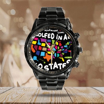 Discover I Golfed in all 50 States USA Map Golf Bucket List Calendar Steel Band Watch