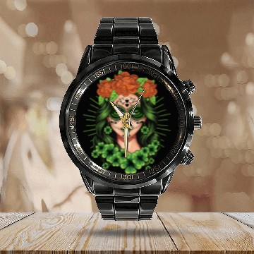 Discover St Patrick's Day Dia De Los Muertos Catrina Calendar Steel Band Watch