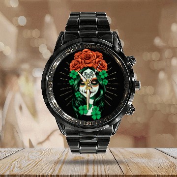 Discover St Patrick's Day Dia De Los Muertos Calavera Calendar Steel Band Watch