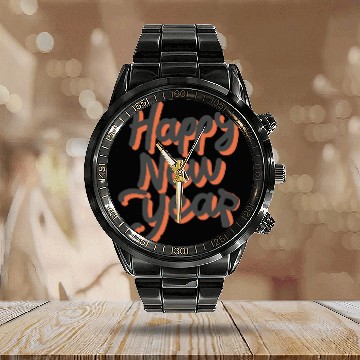 Discover Happy New Year Typography design Calendar Steel Band Watch