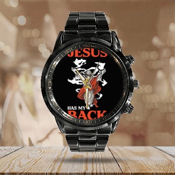 Discover Jesus Has My Back 16 Calendar Steel Band Watch