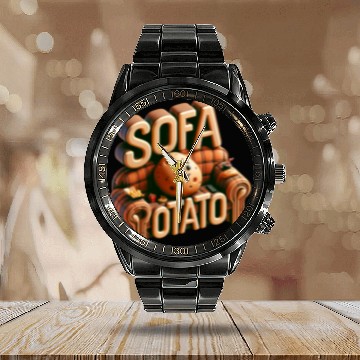 Discover Couch Potato Humor 3D Illustration Calendar Steel Band Watch