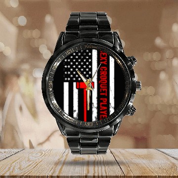 Discover Sexy Croquet Player US Flag Croquet Player Calendar Steel Band Watch