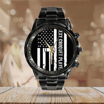 Discover Playing Croquet US Flag Sexy Croquet Player Calendar Steel Band Watch