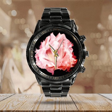 Discover bright pink rose quartz crystal motif Calendar Steel Band Watch