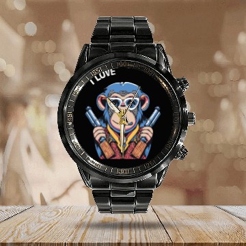 Discover MONKEY SAYING I LOVE Calendar Steel Band Watch