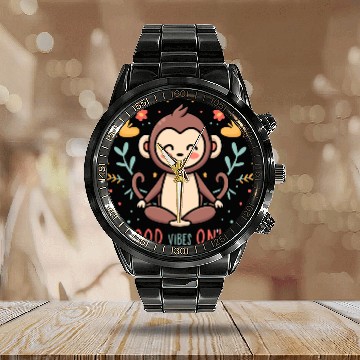 Discover Yoga Monkey Calendar Steel Band Watch