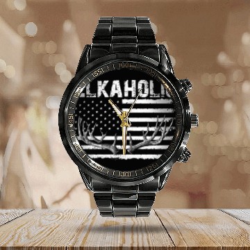 Discover Elk Hunting Elkaholic Hunters Calendar Steel Band Watch