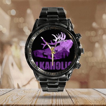 Discover Elk Hunting Elkaholic Hunters Calendar Steel Band Watch