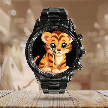 Discover Cute Tiger Cub Calendar Steel Band Watch