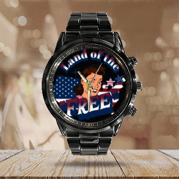 Discover Land of the "Free" Calendar Steel Band Watch