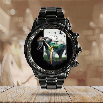 Discover Save elephants Calendar Steel Band Watch
