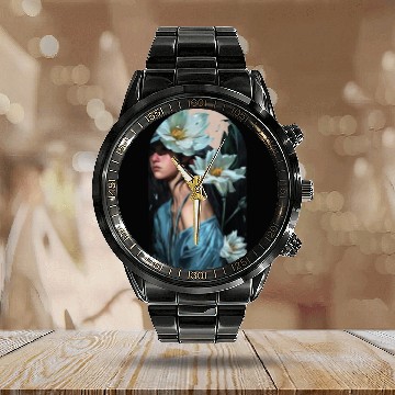 Discover Nocturnal Blossom Amidst Shadows Calendar Steel Band Watch
