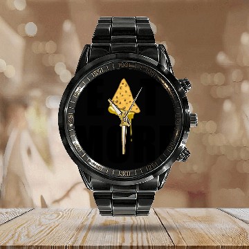 Discover Eat More Nacho Cheese Calendar Steel Band Watch