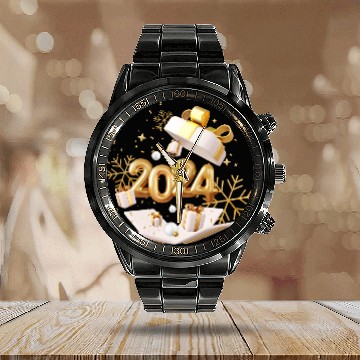 Discover Gold Foil Balloons numbers 2024 Calendar Steel Band Watch