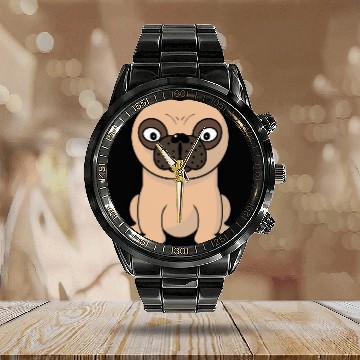 Discover Pug Calendar Steel Band Watch