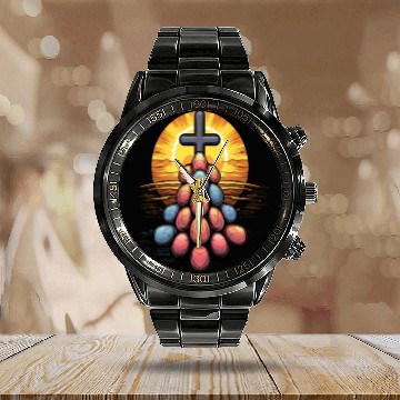 Discover Christian Easter Day Cross Easter Egg Hunt Calendar Steel Band Watch