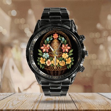 Discover Easter Day Easter Egg Basket Mandala Art Egg Hunt Calendar Steel Band Watch