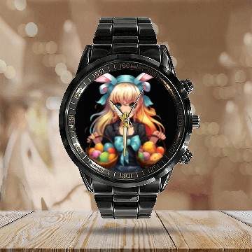 Discover Easter Day Anime Girl Bunny Ear Easter Egg Hunt Calendar Steel Band Watch